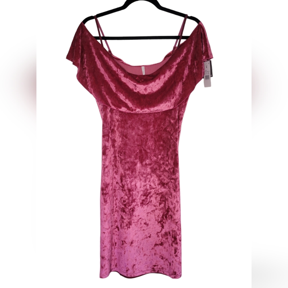 Berry Red Crushed Velvet Off Shoulder Dress S